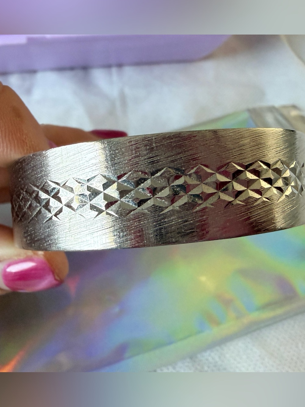 Silver Textured Bangle Bracelet